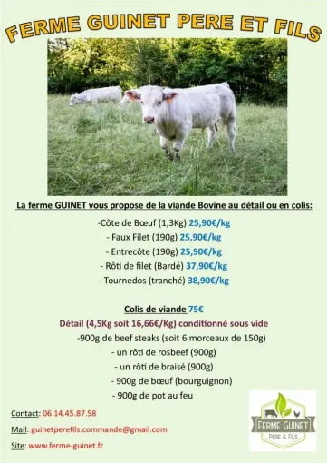 Vente de Viande bovine au détail ou en colis Eyzin-Pinet, Vienne, Lyon, Bourgoin-Jallieu, Vienne, La Ferme Guinet